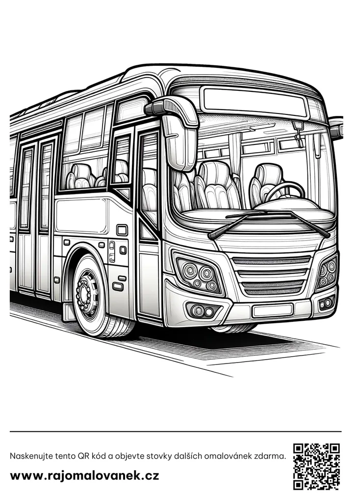 Autobusy – omaľovánka 1 Čiernobiela omaľovánka s motívom autobusy, obrázok 1, pripravená na vytlačenie