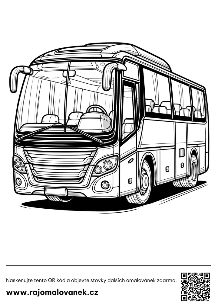 Autobusy – omaľovánka 4 Čiernobiela omaľovánka s motívom autobusy, obrázok 4, pripravená na vytlačenie