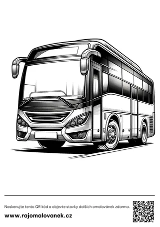 Autobusy – omaľovánka 5 Čiernobiela omaľovánka s motívom autobusy, obrázok 5, pripravená na vytlačenie