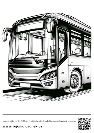 Autobusy – omaľovánka 6 Čiernobiela omaľovánka s motívom autobusy, obrázok 6, pripravená na vytlačenie