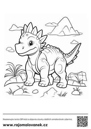 Dinosaury – omaľovánka 3 Čiernobiela omaľovánka s motívom dinosaury, obrázok 3, pripravená na vytlačenie