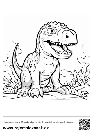 Dinosaury – omaľovánka 4 Čiernobiela omaľovánka s motívom dinosaury, obrázok 4, pripravená na vytlačenie