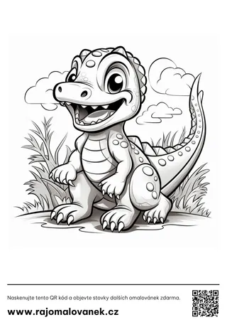 Dinosaury – omaľovánka 5 Čiernobiela omaľovánka s motívom dinosaury, obrázok 5, pripravená na vytlačenie
