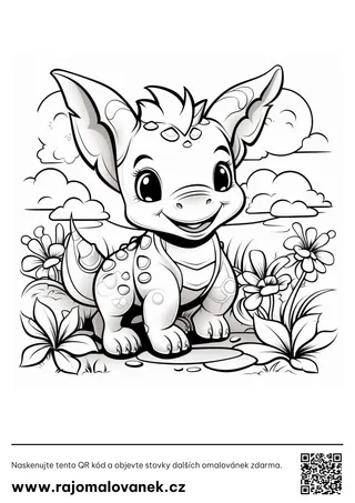 Dinosaury – omaľovánka 7 Čiernobiela omaľovánka s motívom dinosaury, obrázok 7, pripravená na vytlačenie