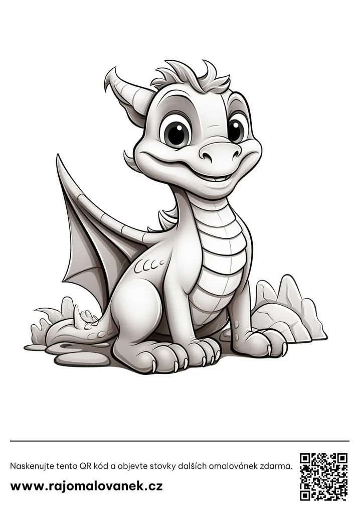 Čiernobiela omaľovánka s motívom draci, obrázok 5, pripravená na vytlačenie