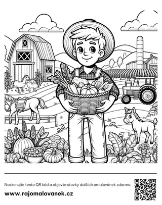 Farma – omaľovánka 6 Čiernobiela omaľovánka s motívom farma, obrázok 6, pripravená na vytlačenie