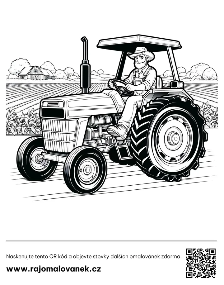Farma – omaľovánka 9 Čiernobiela omaľovánka s motívom farma, obrázok 9, pripravená na vytlačenie