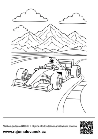 Formula na horskom okruhu Omaľovánka pretekárskej formule na okruhu s vysokými horami v pozadí