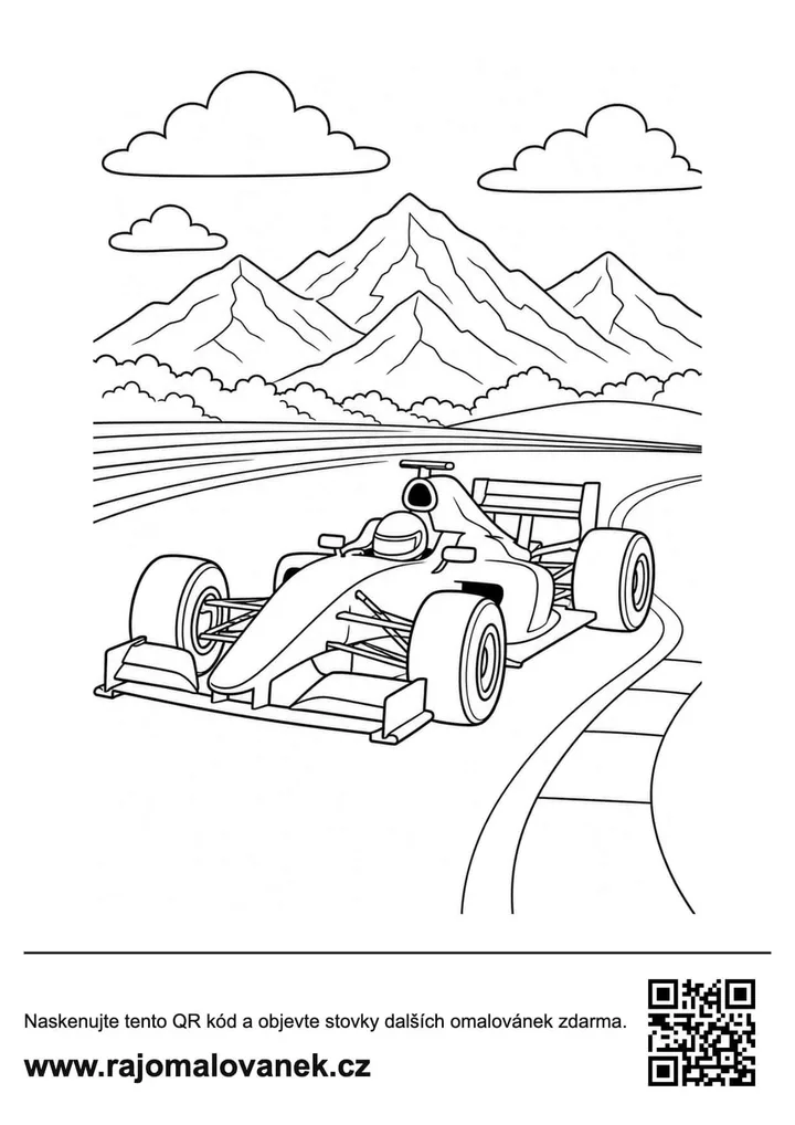 Formula na horskom okruhu Omaľovánka pretekárskej formule na okruhu s vysokými horami v pozadí