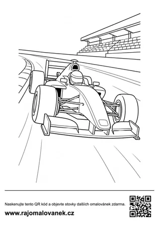 Formula na pretekárskom okruhu Omaľovánka pretekárskej formule na okruhu pred tribúnou