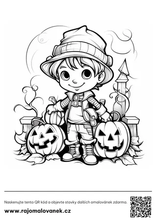 Halloween – omaľovánka 1 Čiernobiela omaľovánka s motívom halloween, obrázok 1, pripravená na vytlačenie