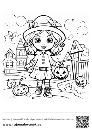 Halloween – omaľovánka 4 Čiernobiela omaľovánka s motívom halloween, obrázok 4, pripravená na vytlačenie
