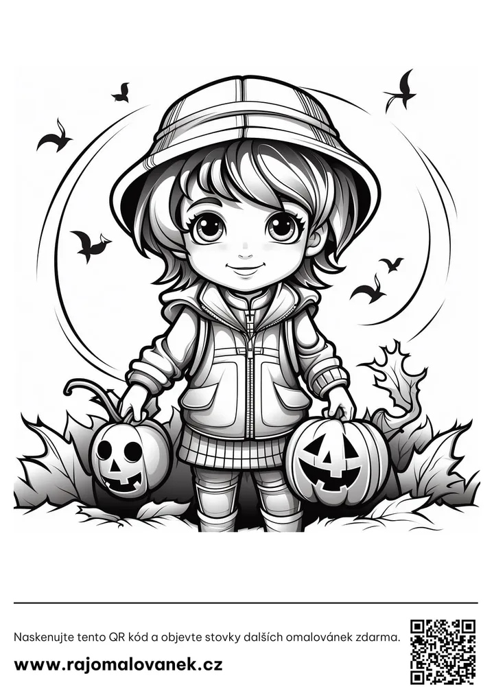 Halloween – omaľovánka 7 Čiernobiela omaľovánka s motívom halloween, obrázok 7, pripravená na vytlačenie