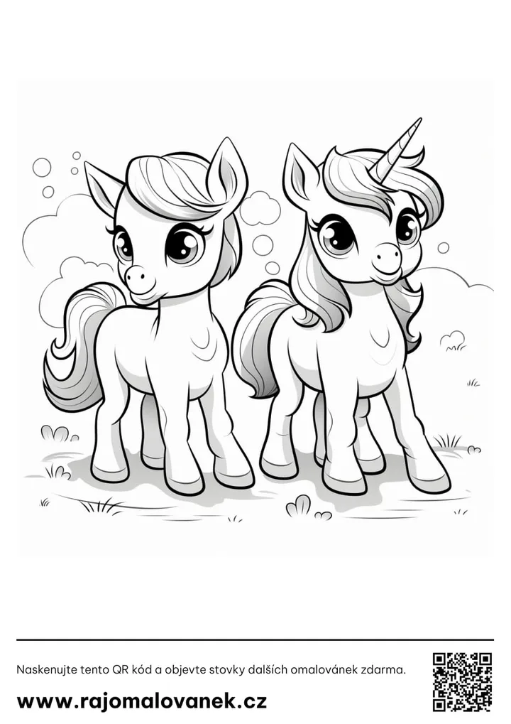 Čiernobiela omaľovánka s motívom jednorožce, obrázok 6, pripravená na vytlačenie