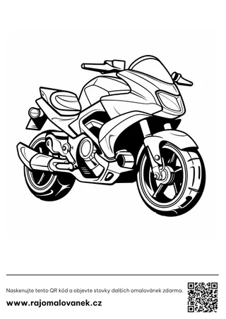 Motorky – omaľovánka 2 Čiernobiela omaľovánka s motívom motorky, obrázok 2, pripravená na vytlačenie