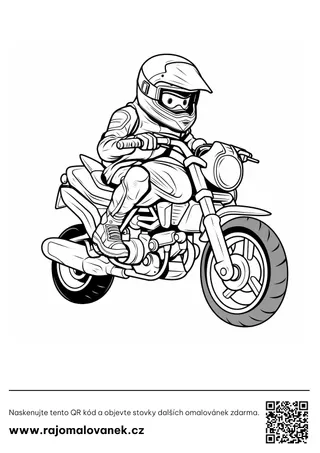 Motorky – omaľovánka 4 Čiernobiela omaľovánka s motívom motorky, obrázok 4, pripravená na vytlačenie