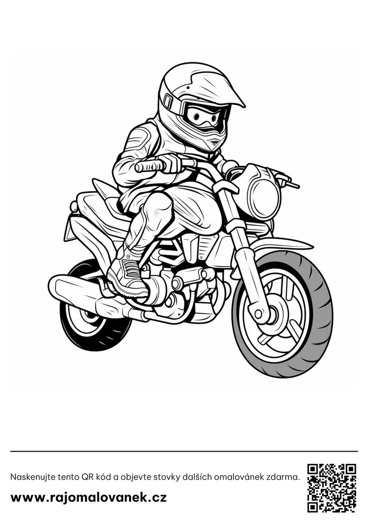 Čiernobiela omaľovánka s motívom motorky, obrázok 4, pripravená na vytlačenie