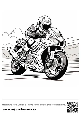 Motorky – omaľovánka 6 Čiernobiela omaľovánka s motívom motorky, obrázok 6, pripravená na vytlačenie