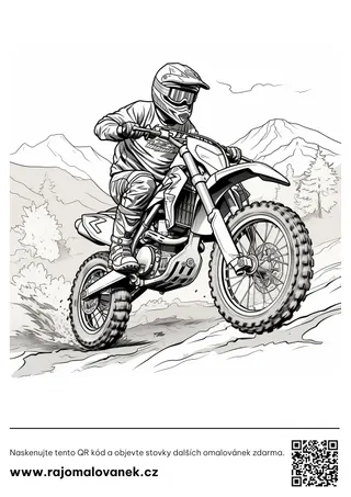 Motorky – omaľovánka 8 Čiernobiela omaľovánka s motívom motorky, obrázok 8, pripravená na vytlačenie