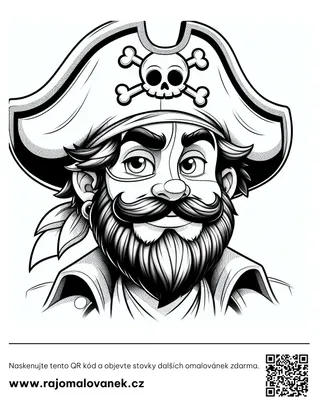 Piráti – omaľovánka 5 Čiernobiela omaľovánka s motívom piráti, obrázok 5, pripravená na vytlačenie