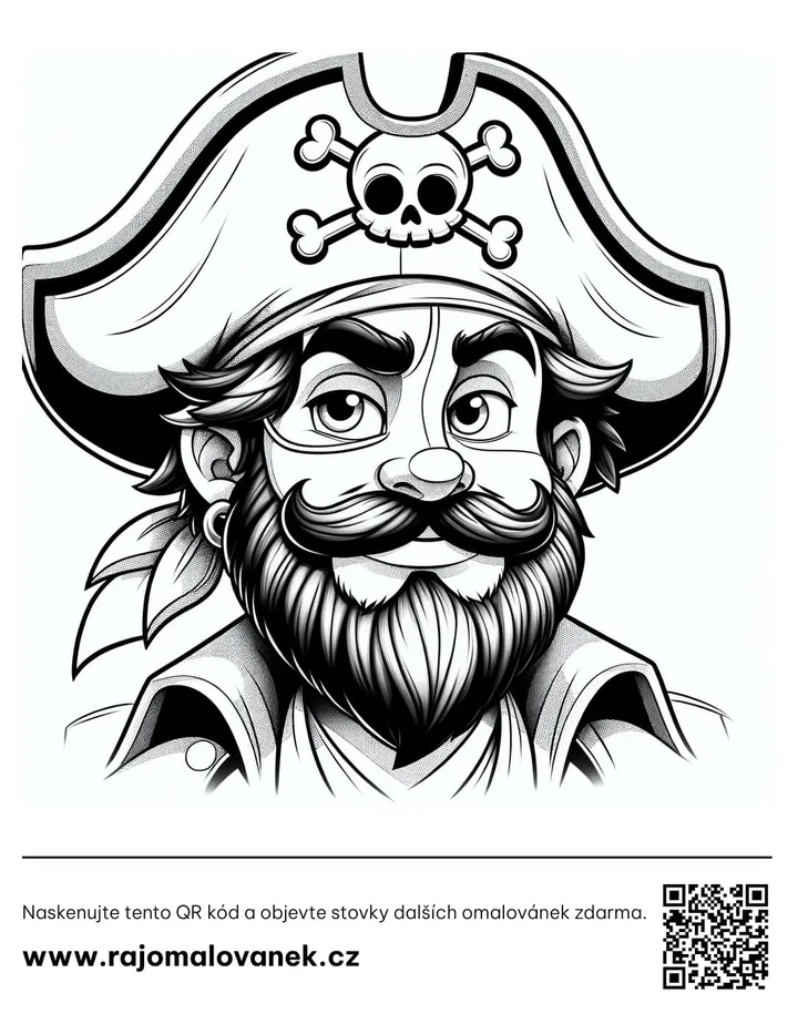 Piráti – omaľovánka 5 Čiernobiela omaľovánka s motívom piráti, obrázok 5, pripravená na vytlačenie