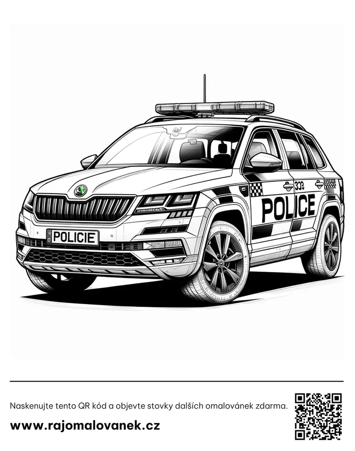 Polícia – omaľovánka 4 Čiernobiela omaľovánka s motívom polícia, obrázok 4, pripravená na vytlačenie