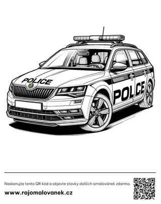Polícia – omaľovánka 6 Čiernobiela omaľovánka s motívom polícia, obrázok 6, pripravená na vytlačenie
