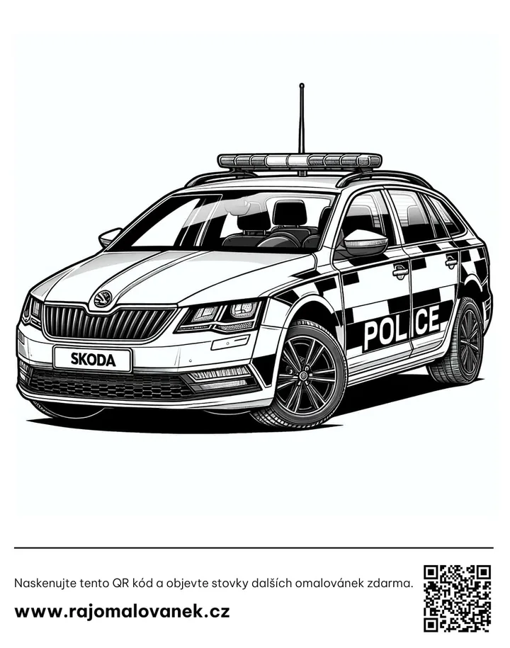 Polícia – omaľovánka 7 Čiernobiela omaľovánka s motívom polícia, obrázok 7, pripravená na vytlačenie