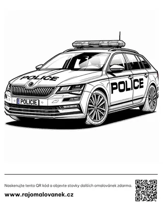 Polícia – omaľovánka 8 Čiernobiela omaľovánka s motívom polícia, obrázok 8, pripravená na vytlačenie