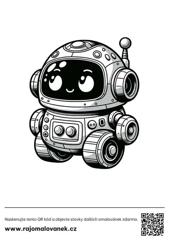Roboti – omaľovánka 4 Čiernobiela omaľovánka s motívom roboti, obrázok 4, pripravená na vytlačenie
