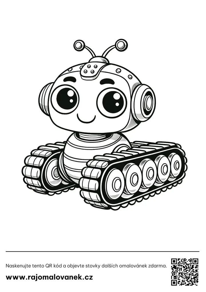 Čiernobiela omaľovánka s motívom roboti, obrázok 5, pripravená na vytlačenie