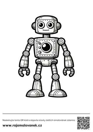 Roboti – omaľovánka 6 Čiernobiela omaľovánka s motívom roboti, obrázok 6, pripravená na vytlačenie