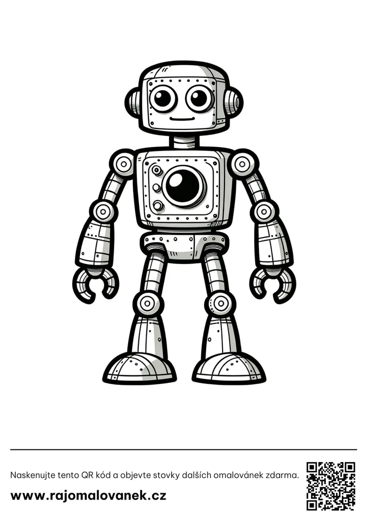 Čiernobiela omaľovánka s motívom roboti, obrázok 6, pripravená na vytlačenie