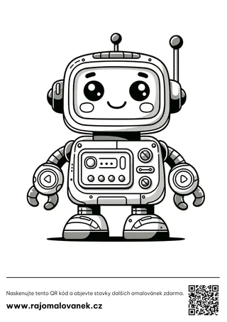Roboti – omaľovánka 7 Čiernobiela omaľovánka s motívom roboti, obrázok 7, pripravená na vytlačenie