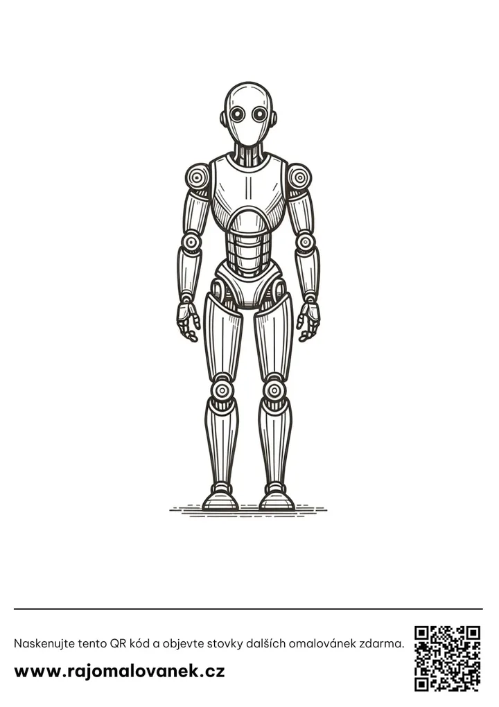 Čiernobiela omaľovánka s motívom roboti, obrázok 8, pripravená na vytlačenie
