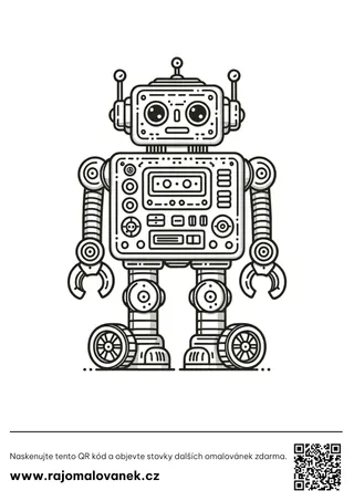 Roboti – omaľovánka 9 Čiernobiela omaľovánka s motívom roboti, obrázok 9, pripravená na vytlačenie