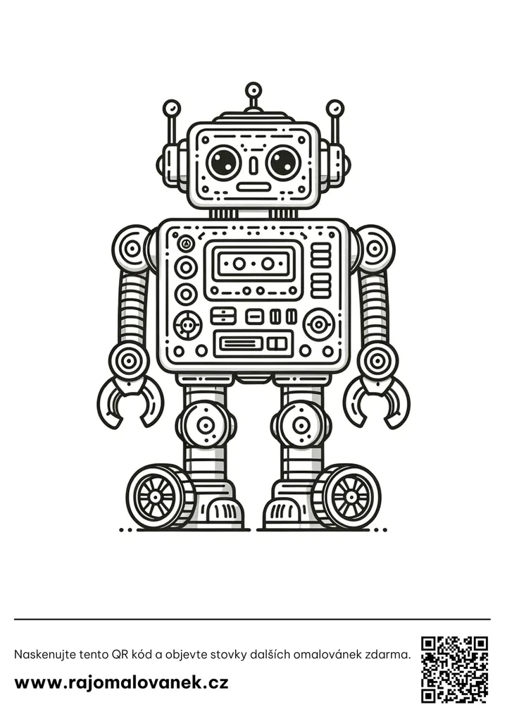 Čiernobiela omaľovánka s motívom roboti, obrázok 9, pripravená na vytlačenie
