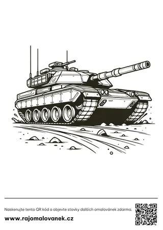 Tanky – omaľovánka 1 Čiernobiela omaľovánka s motívom tanky, obrázok 1, pripravená na vytlačenie