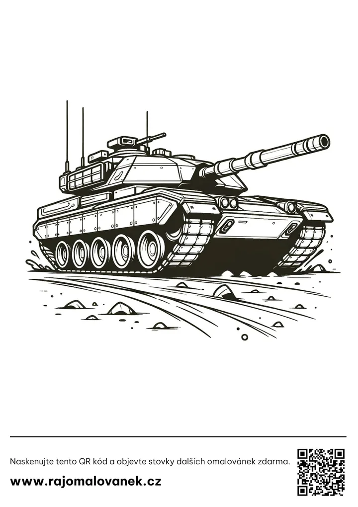 Tanky – omaľovánka 1 Čiernobiela omaľovánka s motívom tanky, obrázok 1, pripravená na vytlačenie