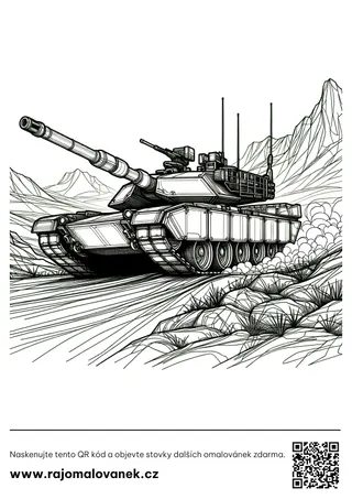 Tanky – omaľovánka 4 Čiernobiela omaľovánka s motívom tanky, obrázok 4, pripravená na vytlačenie