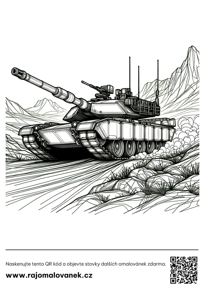 Tanky – omaľovánka 4 Čiernobiela omaľovánka s motívom tanky, obrázok 4, pripravená na vytlačenie