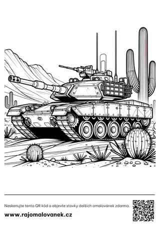 Tanky – omaľovánka 5 Čiernobiela omaľovánka s motívom tanky, obrázok 5, pripravená na vytlačenie