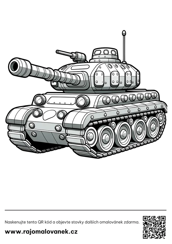 Čiernobiela omaľovánka s motívom tanky, obrázok 6, pripravená na vytlačenie