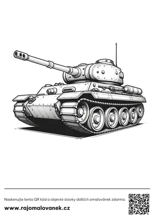 Tanky – omaľovánka 7 Čiernobiela omaľovánka s motívom tanky, obrázok 7, pripravená na vytlačenie
