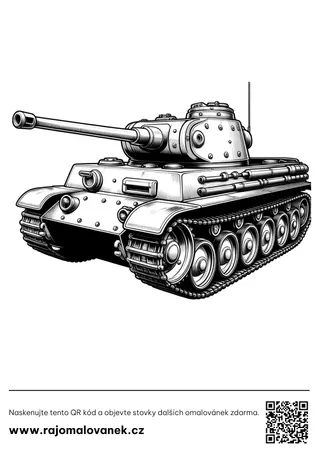 Tanky – omaľovánka 8 Čiernobiela omaľovánka s motívom tanky, obrázok 8, pripravená na vytlačenie